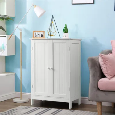 Hivvago Bathroom Floor Storage Double Door Cupboard Cabinet-white