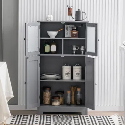 Hivvago Bathroom Floor Storage Locker Kitchen Cabinet With Doors And Adjustable Shelf-gray
