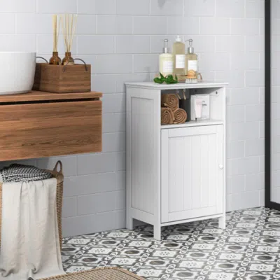 Hivvago Bathroom Freestanding Adjustable Shelf Floor Storage Cabinet-white