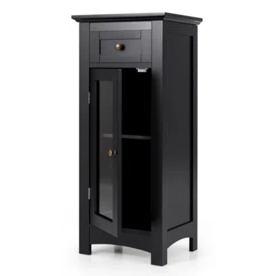 Hivvago Bathroom Freestanding Storage Cabinet With Single Glass Door-black
