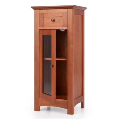 Hivvago Bathroom Freestanding Storage Cabinet With Single Glass Door-brown