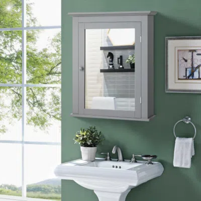 Hivvago Bathroom Mirror Cabinet Wall Mounted Adjustable Shelf Medicine Storage-gray