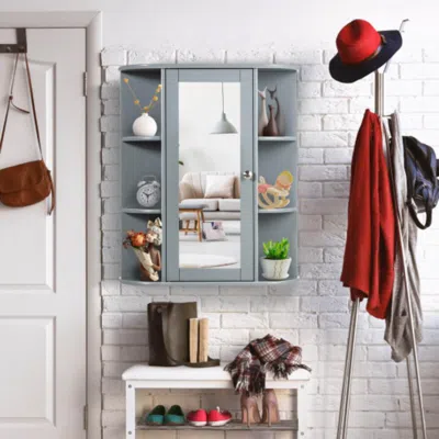 Hivvago Bathroom Single Door Shelves Wall Mount Cabinet With Mirror-gray