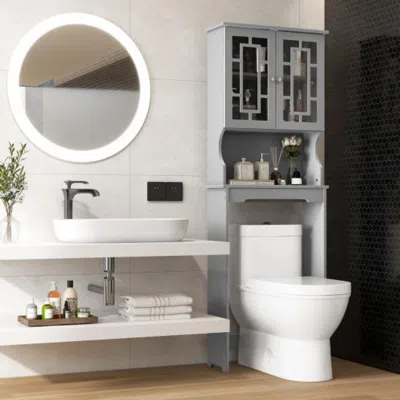 Hivvago Bathroom Spacesaver Organizer With Adjustable Shelf-gray