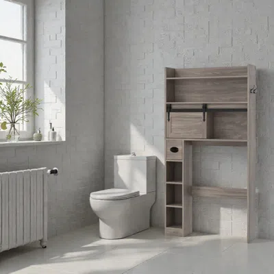 Hivvago Bathroom Storage Cabinet For Toilet Area With Sliding Barn-style Door And Adjustable Shelving In Animal Print