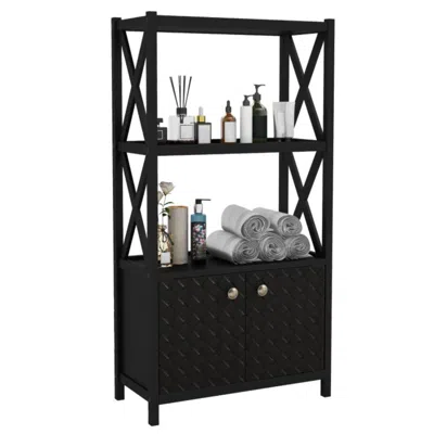 Hivvago Bathroom Storage Cabinet With Open Shelves And Double Doors-black