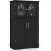 Hivvago Bathroom Towel Linen Cabinet With Glass Doors And Storage Shelves