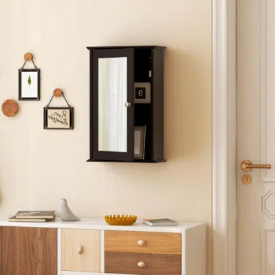 Hivvago Bathroom Wall Cabinet With Single Mirror Door-brown In Black