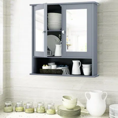 Hivvago Bathroom Wall Mount Mirror Cabinet Organizer-gray