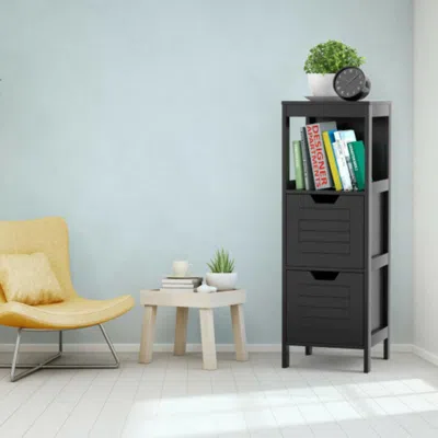 Hivvago Bathroom Wooden Floor Cabinet Multifunction Storage Rack Stand Organizer-black