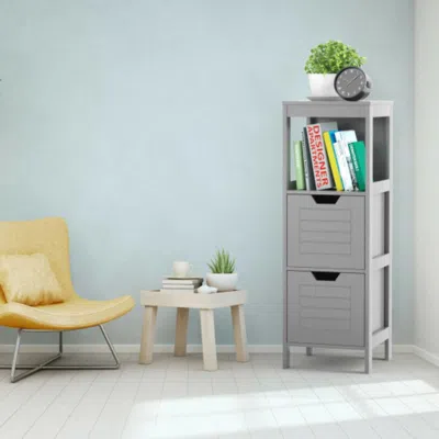 Hivvago Bathroom Wooden Floor Cabinet Multifunction Storage Rack Stand Organizer-gray