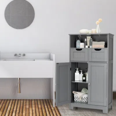 Hivvago Bathroom Wooden Side Cabinet With 2 Drawers And 2 Doors-gray