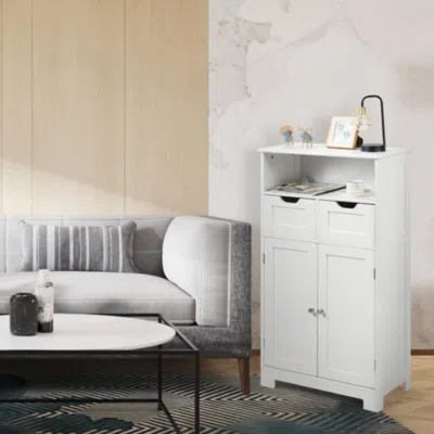 Hivvago Bathroom Wooden Side Cabinet With 2 Drawers And 2 Doors-white