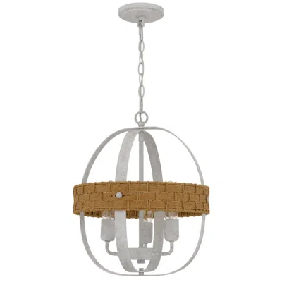 Hivvago Baty Chandelier, 3 Light Rustic Rattan, Round White Metal 18 Inch In Silver
