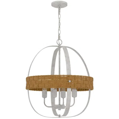 Hivvago Baty Chandelier, 4 Light Rustic Rattan Round, White Metal 21 Inch In Gray