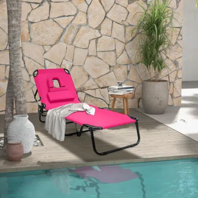 Hivvago Beach Chaise Lounge Chair With Face Hole And Removable Pillow-blue & Green In Pink
