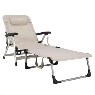 Hivvago Beach Folding Chaise Lounge Recliner With 7 Adjustable Position-gray
