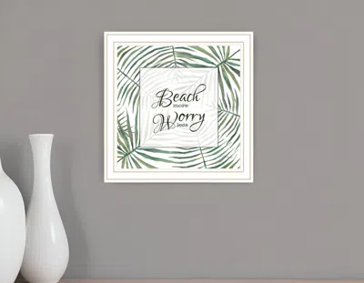 Hivvago Beach More Worry Less White Framed Print Wall Art In Green