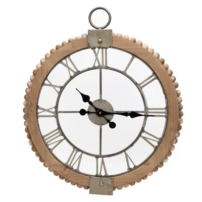 Hivvago Beaded Wood Wall Clock With Metal Face 30"h In Brown