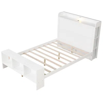 Hivvago Bed Frame With 2 Usb Ports With Storage Headboard And Lights In White