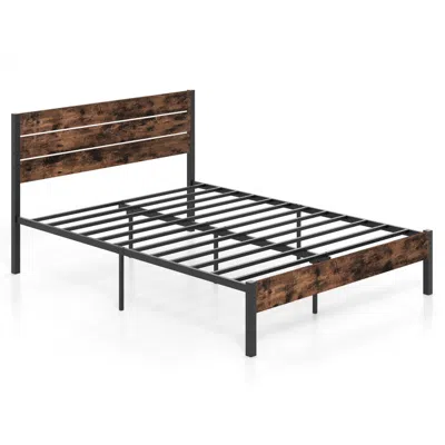 Hivvago Bed Frame With High Headboard And Mute Bar In Brown