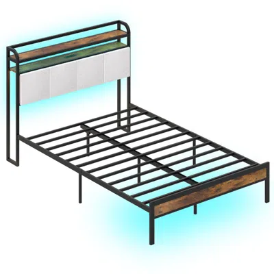 Hivvago Bed Frame With Led Light And Charging Station In Brown