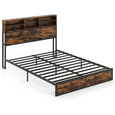 Hivvago Bed Frame With Storage Headboard Industrial Metal Platform Bed