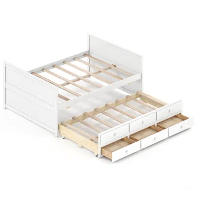 Hivvago Bed Frame With Twin Trundle And 3 Storage Drawers For Teens Adults In White