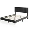 Hivvago Bed Frame With Vertical Channel Tufted Headboard And Wooden Slats In Black