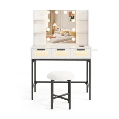 Hivvago Bedroom Makeup Vanity Desk With Hollywood Mirror And Lights-white In Neutral