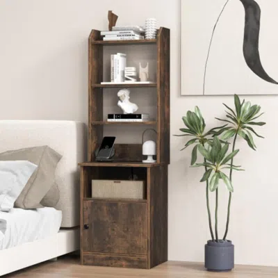Hivvago Bedside Tables Tall Nightstands With 5 Open Shelf And Cabinet-rustic Brown