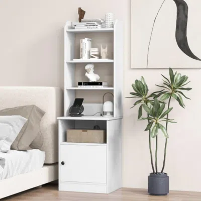 Hivvago Bedside Tables Tall Nightstands With 5 Open Shelf And Cabinet-white