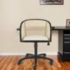 Hivvago Beige And Black Solid Wood Steel And Cane Rattan Adjustable Swivel Rolling Office Chair In Black