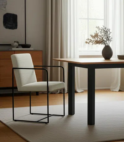 Hivvago Beige And Black Upholstered Cushion And Metal Dining Arm Chair