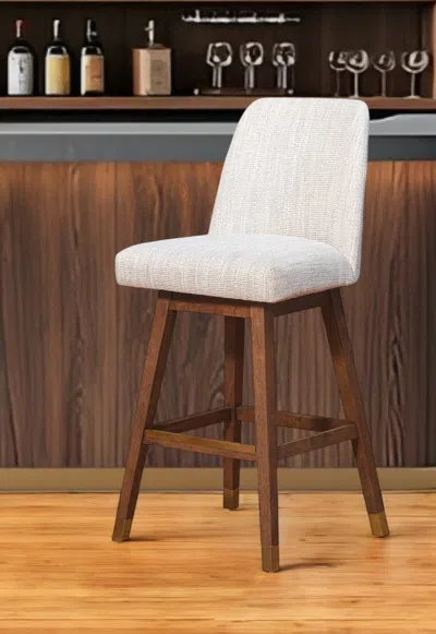 Hivvago Beige And Brown Solid Wood Bar Height Swivel Bar Chair