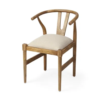Hivvago Beige And Brown Upholstered Fabric Wishbone Back