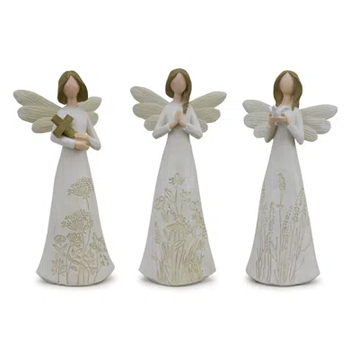 Hivvago Beige Floral Etched Angel Figurine (set Of 3) In Neutral
