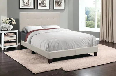 Hivvago Beige Full Tufted Upholstered Bed Frame In White