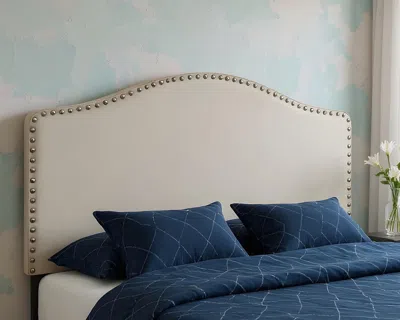 Hivvago Beige Linen Blend Upholstered Arched Full Headboard With Nail Head Trim In Neutral