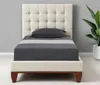Hivvago Beige Solid Wood Full Tufted Upholstered Linen Bed In Neutral