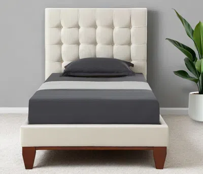 Hivvago Beige Solid Wood Full Tufted Upholstered Linen Bed In Neutral