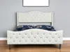 Hivvago Beige Tufted Upholstery King Bed Frame In White