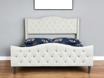 Hivvago Beige Tufted Upholstery King Bed Frame In White