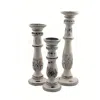 Hivvago Benzara Distressed Mango Wood Pillar Shaped Candle Holder, Set Of 3, White In Gray