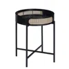Hivvago Bert 24 Inch Round End Table, Rattan Apron Accent, Metal Legs, Black In Black