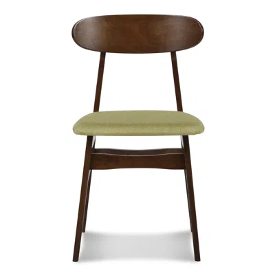 Hivvago Bev 20 Inch Set Of 2 Dining Chairs, Green Cushions, Dark Brown Rubberwood