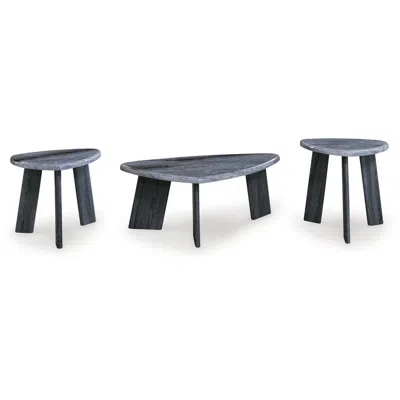 Hivvago Bey 3pc Coffee N Table Set, Gray Faux Marble Top, Geometric Panel Base