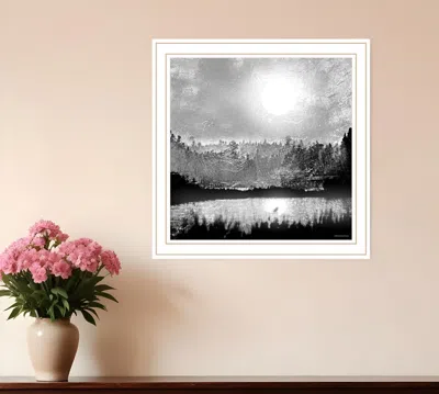 Hivvago Big Moon Lake White Framed Print Wall Art In Gray