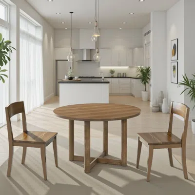 Hivvago Billie Dining Table, Brown Wood Frame, Cross Legs, Round 46 Inch