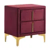Hivvago Bios 24 Inch Nightstand, 2 Drawers, Red Vegan Faux Leather, Gold Accents In Red